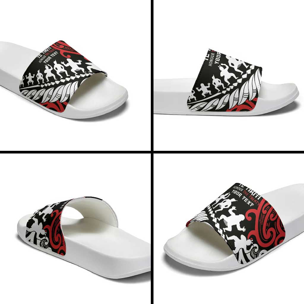 Honour The Treaty New Zealand Personalised Slide Sandals Toitu Te Tiriti Half Fern Haka Dance LT9 - Polynesian Pride