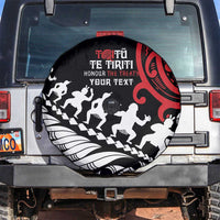 Honour The Treaty New Zealand Personalised Spare Tire Cover Toitu Te Tiriti Half Fern with Haka dance LT9 Black - Polynesian Pride