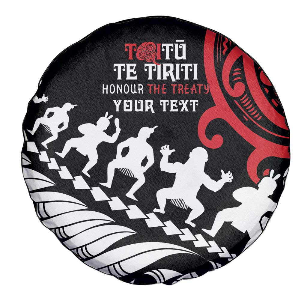 Honour The Treaty New Zealand Personalised Spare Tire Cover Toitu Te Tiriti Half Fern with Haka dance LT9 - Polynesian Pride