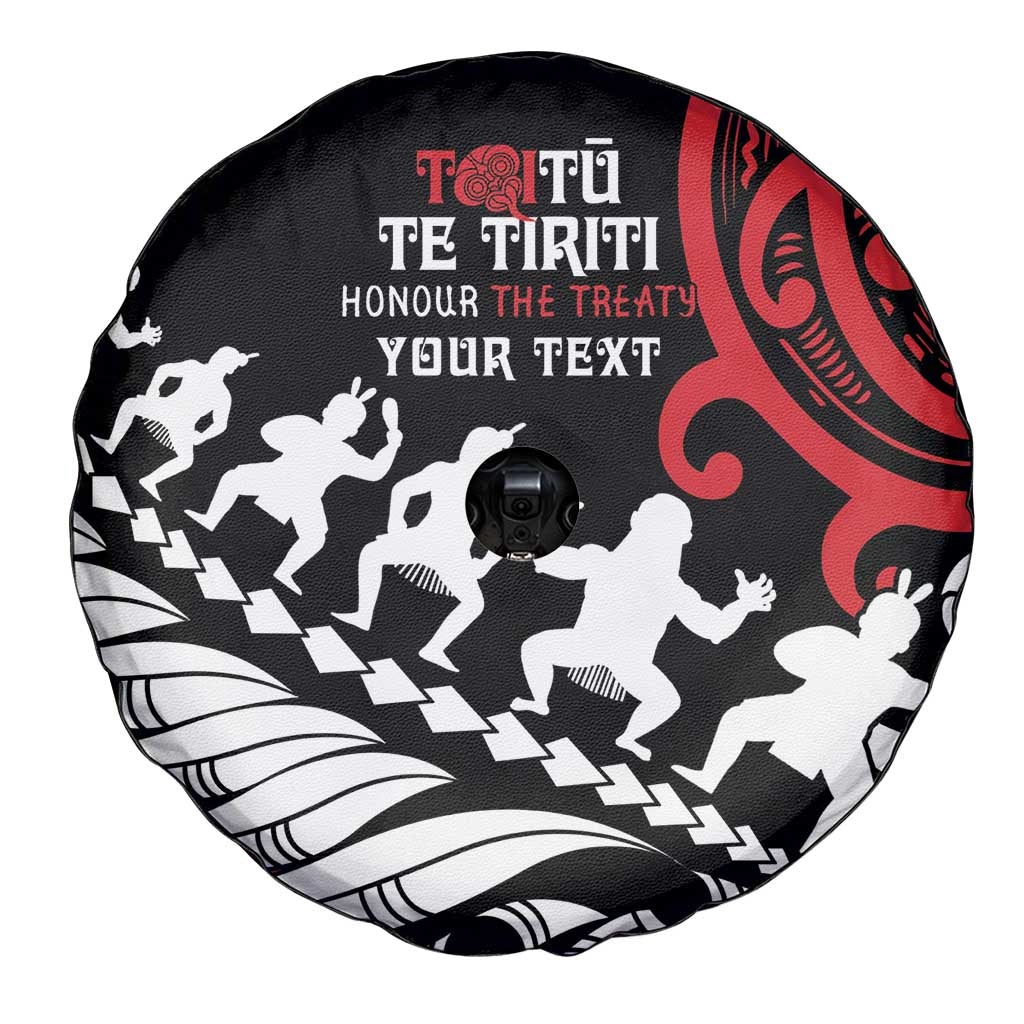 Honour The Treaty New Zealand Personalised Spare Tire Cover Toitu Te Tiriti Half Fern with Haka dance LT9 - Polynesian Pride