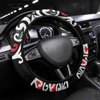 Honour The Treaty New Zealand Steering Wheel Cover Toitu Te Tiriti Half Fern with Haka dance LT9 Universal Fit Black - Polynesian Pride