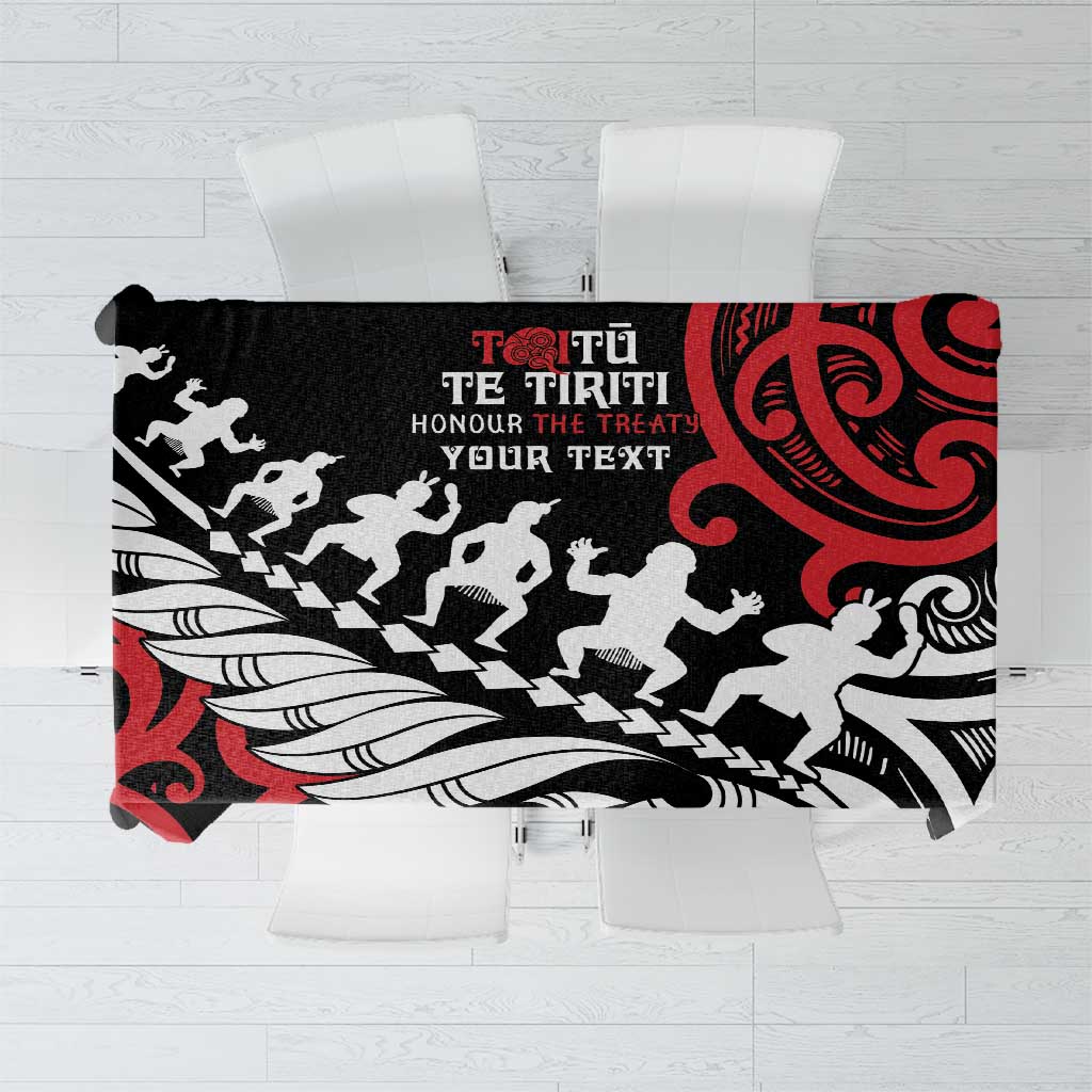 Honour The Treaty New Zealand Personalised Tablecloth Toitu Te Tiriti Half Fern with Haka dance LT9 Black - Polynesian Pride