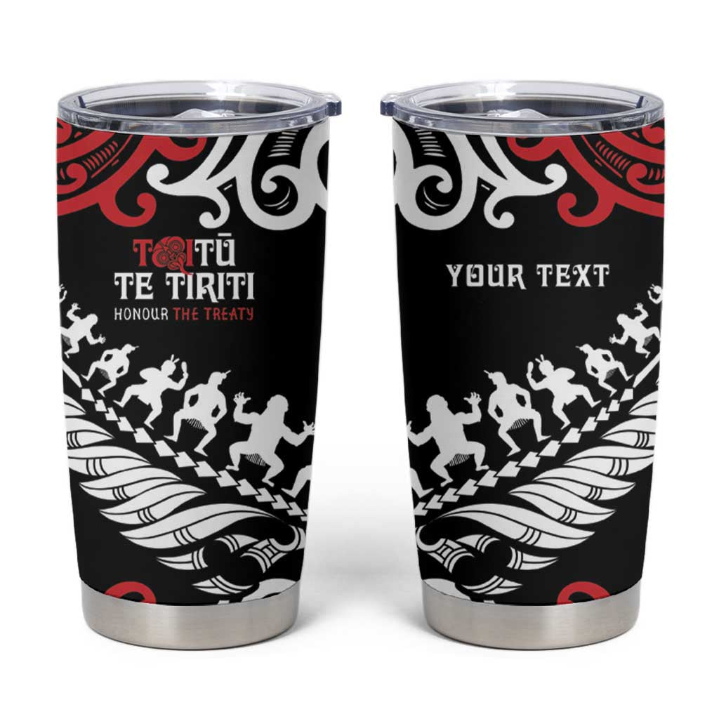 Honour The Treaty New Zealand Personalised Tumbler Cup Toitu Te Tiriti Half Fern with Haka dance LT9 Black - Polynesian Pride