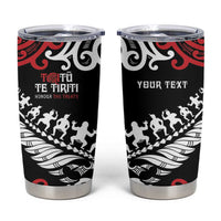 Honour The Treaty New Zealand Personalised Tumbler Cup Toitu Te Tiriti Half Fern with Haka dance LT9 Black - Polynesian Pride