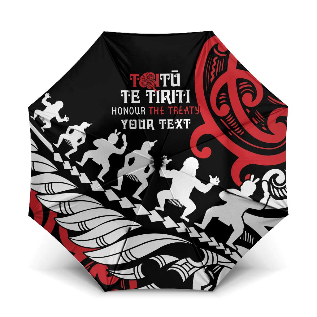 Honour The Treaty New Zealand Personalised Umbrella Toitu Te Tiriti Half Fern Haka Dance LT9 One Size Folded 11.42 inch Opened Diameter 37.4 inch Red - Polynesian Pride