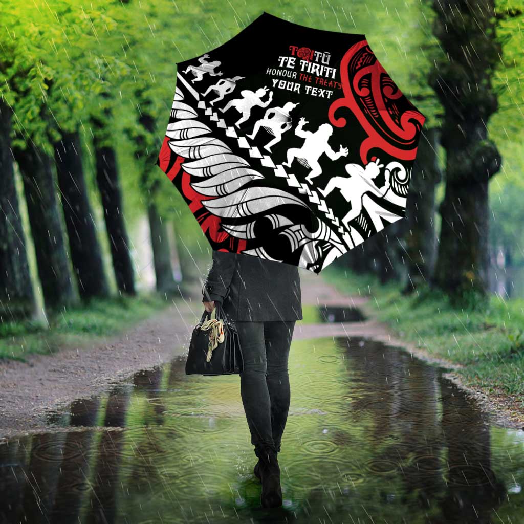 Honour The Treaty New Zealand Personalised Umbrella Toitu Te Tiriti Half Fern Haka Dance LT9 - Polynesian Pride