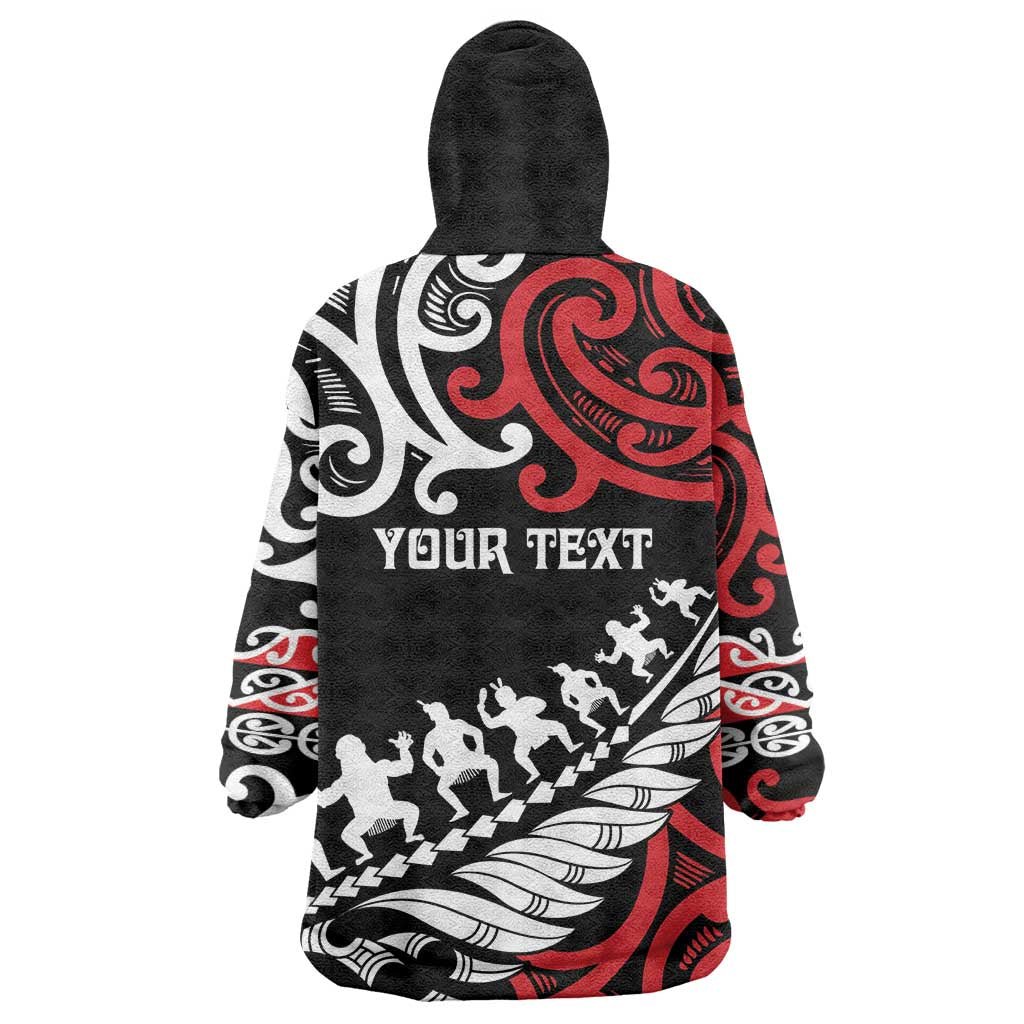 Honour The Treaty New Zealand Personalised Wearable Blanket Hoodie Toitu Te Tiriti Half Fern with Haka dance LT9 - Polynesian Pride