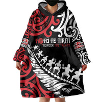 Honour The Treaty New Zealand Personalised Wearable Blanket Hoodie Toitu Te Tiriti Half Fern with Haka dance LT9 - Polynesian Pride