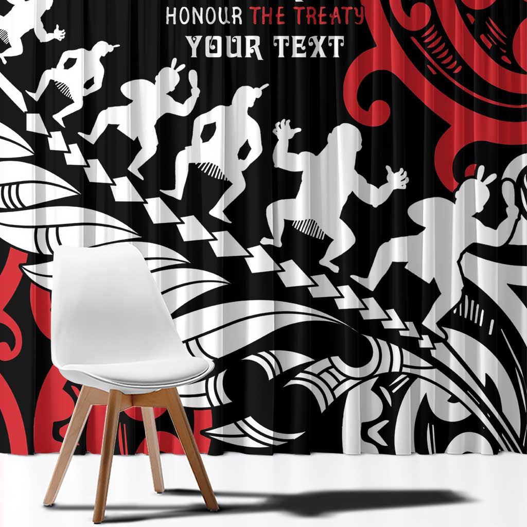 Honour The Treaty New Zealand Personalised Window Curtain Toitu Te Tiriti Half Fern with Haka dance LT9 - Polynesian Pride