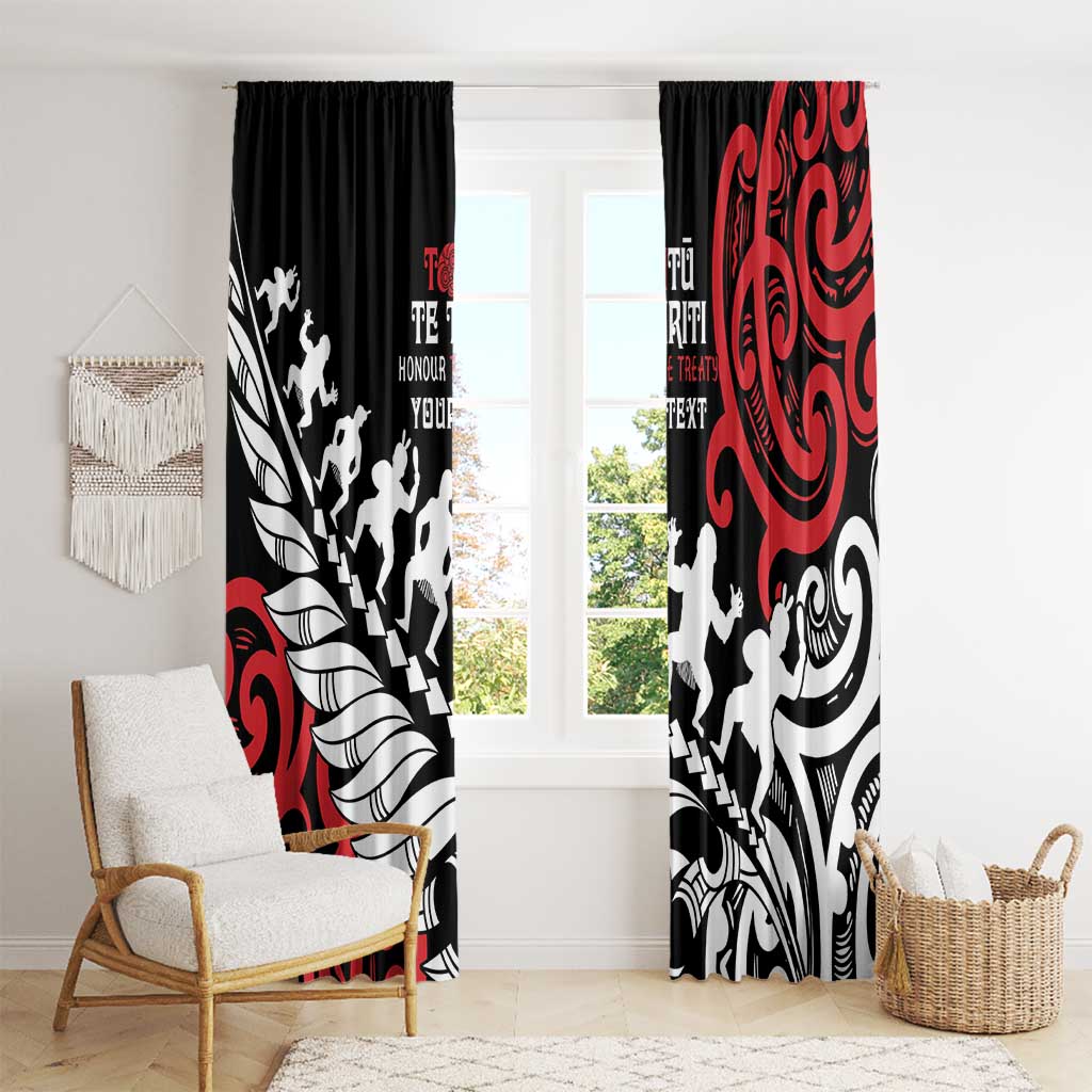 Honour The Treaty New Zealand Personalised Window Curtain Toitu Te Tiriti Half Fern with Haka dance LT9 - Polynesian Pride