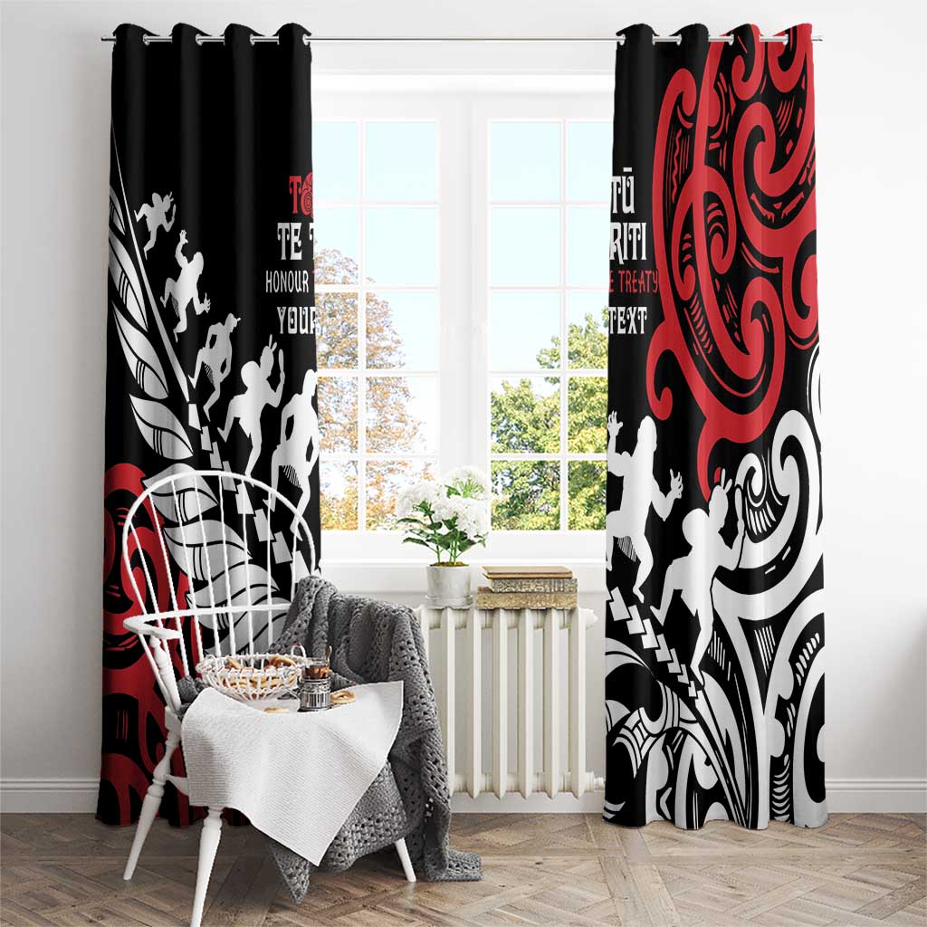 Honour The Treaty New Zealand Personalised Window Curtain Toitu Te Tiriti Half Fern with Haka dance LT9 - Polynesian Pride