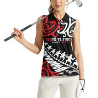 Honour The Treaty New Zealand Personalised Women Sleeveless Polo Shirt Toitu Te Tiriti Half Fern with Haka dance