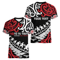 Honour The Treaty New Zealand Personalised Women V-Neck T-Shirt Toitu Te Tiriti Half Fern with Haka dance