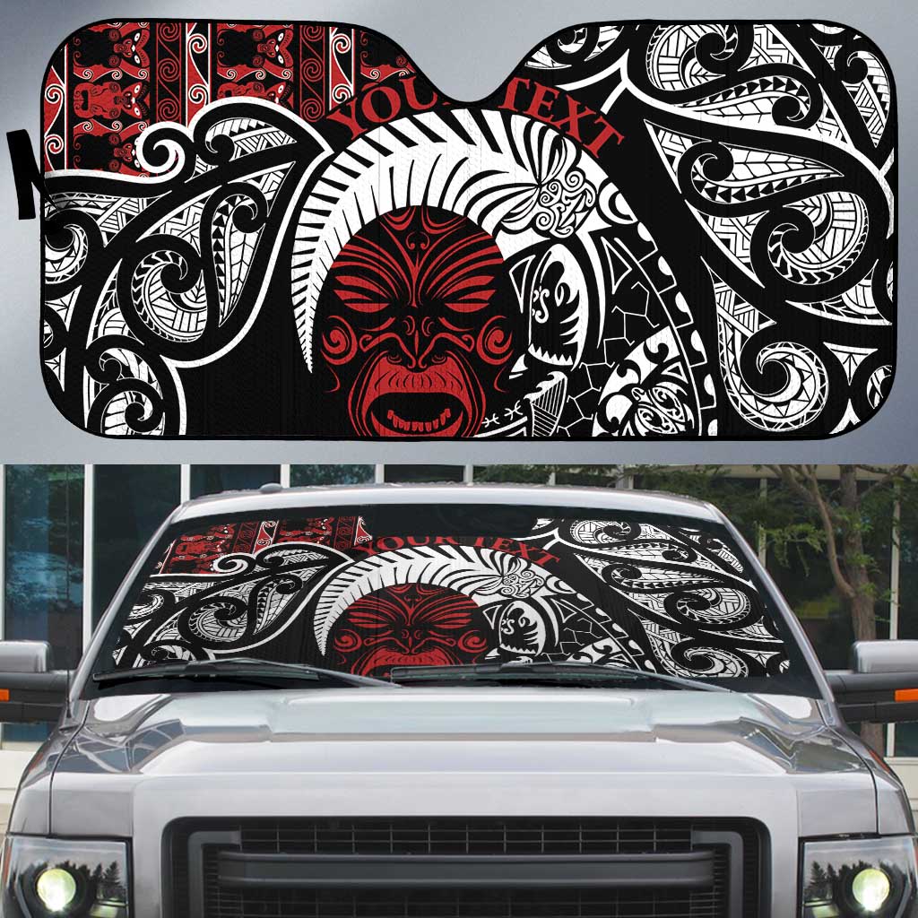 Honour The Treaty New Zealand Personalised Auto Sun Shade Toitu Te Tiriti Indigenous Maori Face LT9 Red - Polynesian Pride