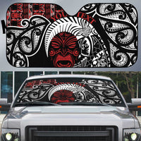 Honour The Treaty New Zealand Personalised Auto Sun Shade Toitu Te Tiriti Indigenous Maori Face LT9 Red - Polynesian Pride