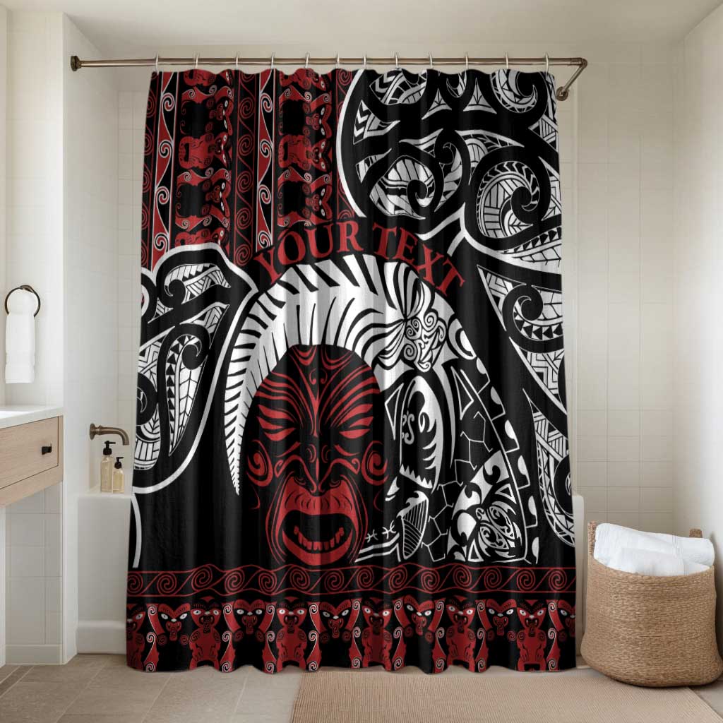 Honour The Treaty New Zealand Personalised Bathroom Set Toitu Te Tiriti Indigenous Maori Face LT9 Shower Curtain Only Red - Polynesian Pride