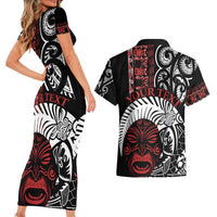 Honour The Treaty New Zealand Personalised Couples Matching Short Sleeve Bodycon Dress and Hawaiian Shirt Toitu Te Tiriti Indigenous Maori Face LT9 - Polynesian Pride