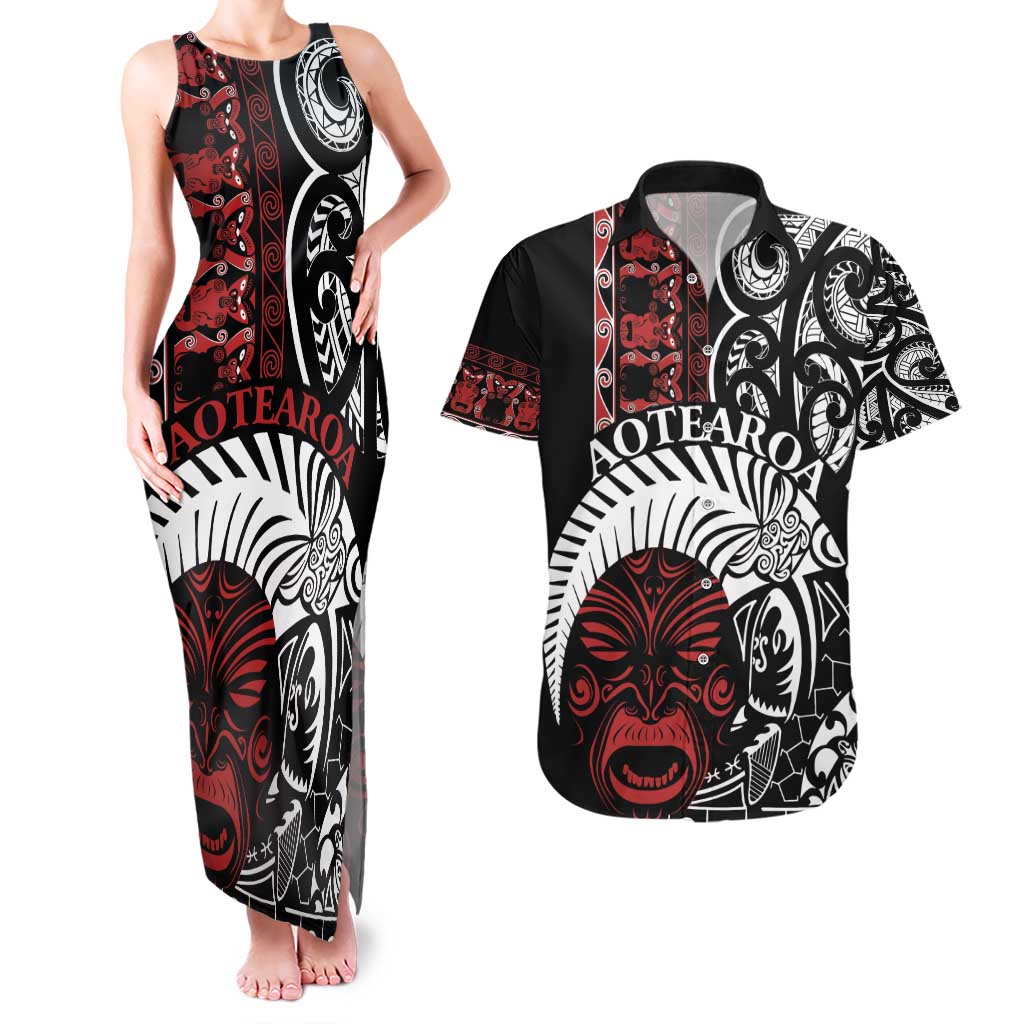 Honour The Treaty New Zealand Personalised Couples Matching Tank Maxi Dress and Hawaiian Shirt Toitu Te Tiriti Indigenous Maori Face