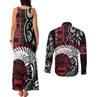 Honour The Treaty New Zealand Personalised Couples Matching Tank Maxi Dress and Long Sleeve Button Shirt Toitu Te Tiriti Indigenous Maori Face