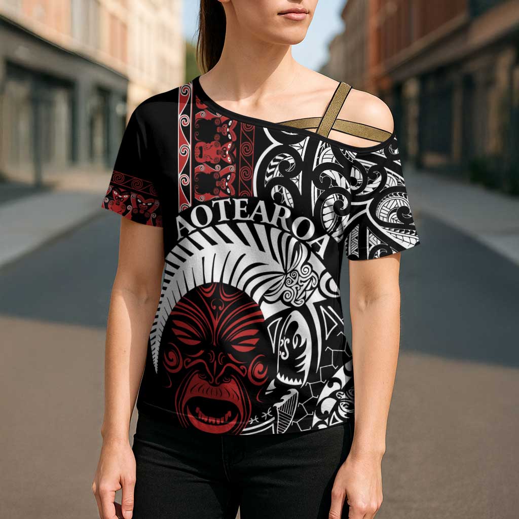 Honour The Treaty New Zealand Personalised Cross Shoulder Shirt Toitu Te Tiriti Indigenous Maori Face LT9 - Polynesian Pride