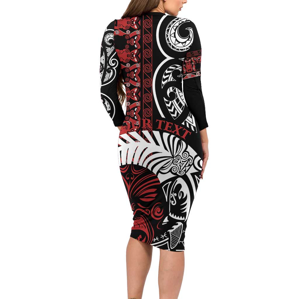 Honour The Treaty New Zealand Personalised Family Matching Long Sleeve Bodycon Dress and Hawaiian Shirt Toitu Te Tiriti Indigenous Maori Face LT9 - Polynesian Pride