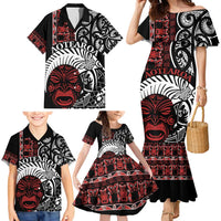 Honour The Treaty New Zealand Personalised Family Matching Mermaid Dress and Hawaiian Shirt Toitu Te Tiriti Indigenous Maori Face LT9 - Polynesian Pride
