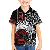 Honour The Treaty New Zealand Personalised Family Matching Summer Maxi Dress and Hawaiian Shirt Toitu Te Tiriti Indigenous Maori Face LT9 Son's Shirt Black - Polynesian Pride