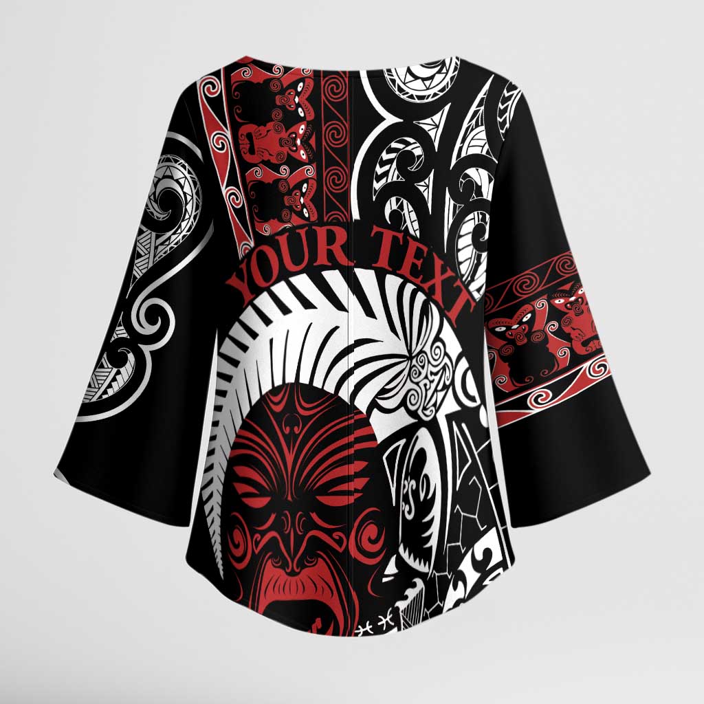 Honour The Treaty New Zealand Personalised Kimono Sleeve Blouse Toitu Te Tiriti Indigenous Maori Face LT9 - Polynesian Pride