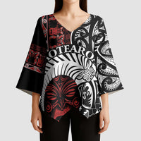 Honour The Treaty New Zealand Personalised Kimono Sleeve Blouse Toitu Te Tiriti Indigenous Maori Face LT9 - Polynesian Pride