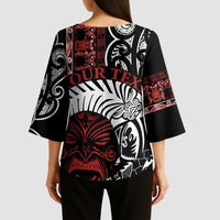 Honour The Treaty New Zealand Personalised Kimono Sleeve Blouse Toitu Te Tiriti Indigenous Maori Face LT9 - Polynesian Pride