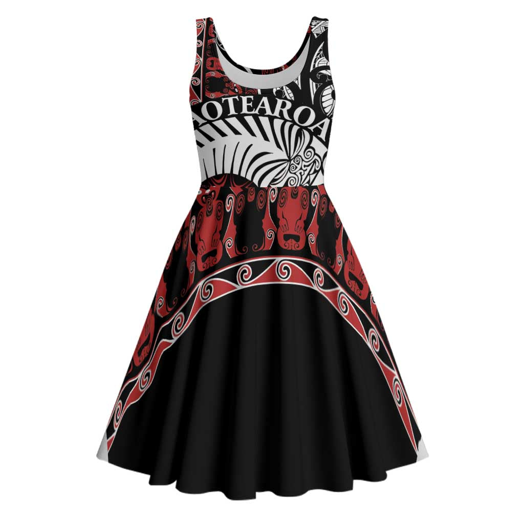 Honour The Treaty New Zealand Personalised Midi Dress Toitu Te Tiriti Indigenous Maori Face LT9 Red - Polynesian Pride