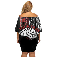 Honour The Treaty New Zealand Personalised Off Shoulder Short Dress Toitu Te Tiriti Indigenous Maori Face LT9 - Polynesian Pride