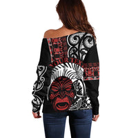 Honour The Treaty New Zealand Personalised Off Shoulder Sweater Toitu Te Tiriti Indigenous Maori Face LT9 - Polynesian Pride
