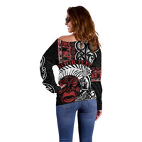 Honour The Treaty New Zealand Personalised Off Shoulder Sweater Toitu Te Tiriti Indigenous Maori Face LT9 - Polynesian Pride