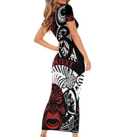Honour The Treaty New Zealand Personalised Short Sleeve Bodycon Dress Toitu Te Tiriti Indigenous Maori Face LT9 - Polynesian Pride