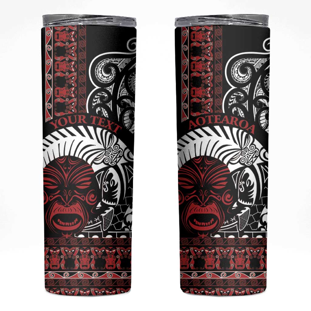 Honour The Treaty New Zealand Personalised Skinny Tumbler Toitu Te Tiriti Indigenous Maori Face LT9 Black - Polynesian Pride