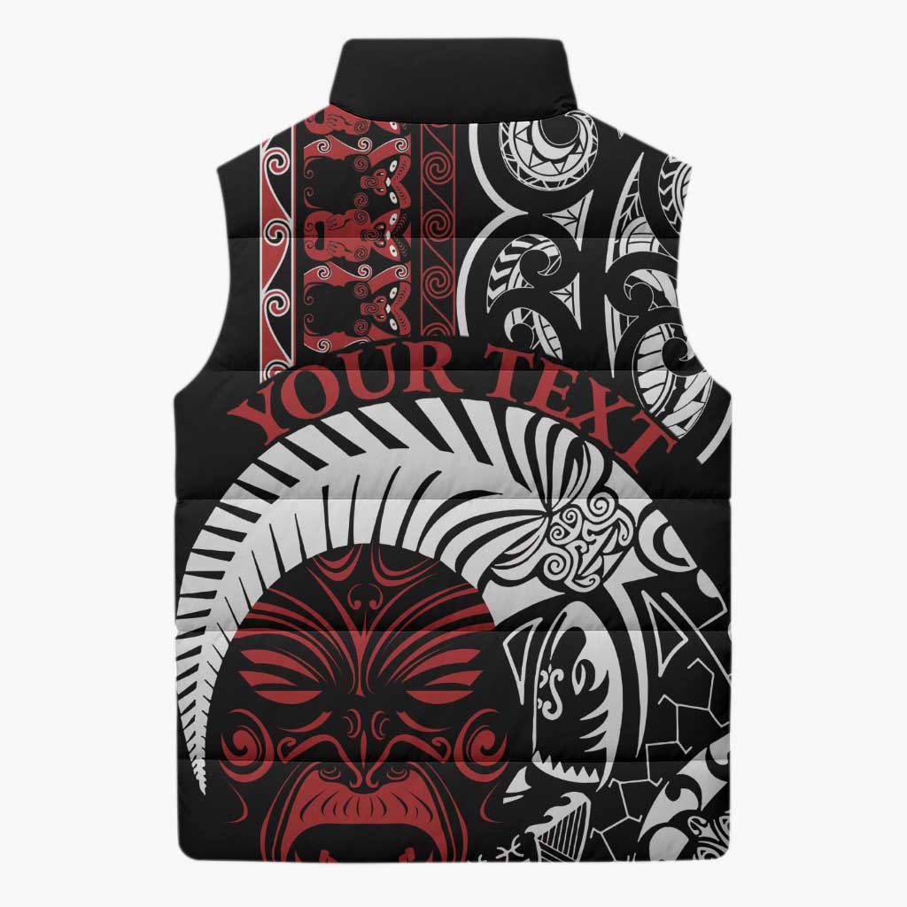 Honour The Treaty New Zealand Personalised Sleeveless Puffer Jacket Toitu Te Tiriti Indigenous Maori Face LT9 - Polynesian Pride