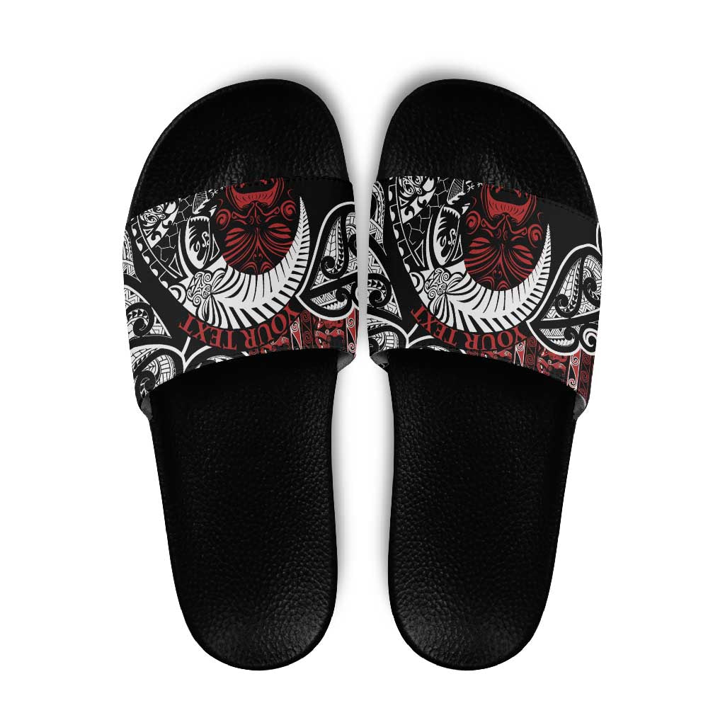 Honour The Treaty New Zealand Personalised Slide Sandals Toitu Te Tiriti Indigenous Maori Face LT9 Red - Polynesian Pride