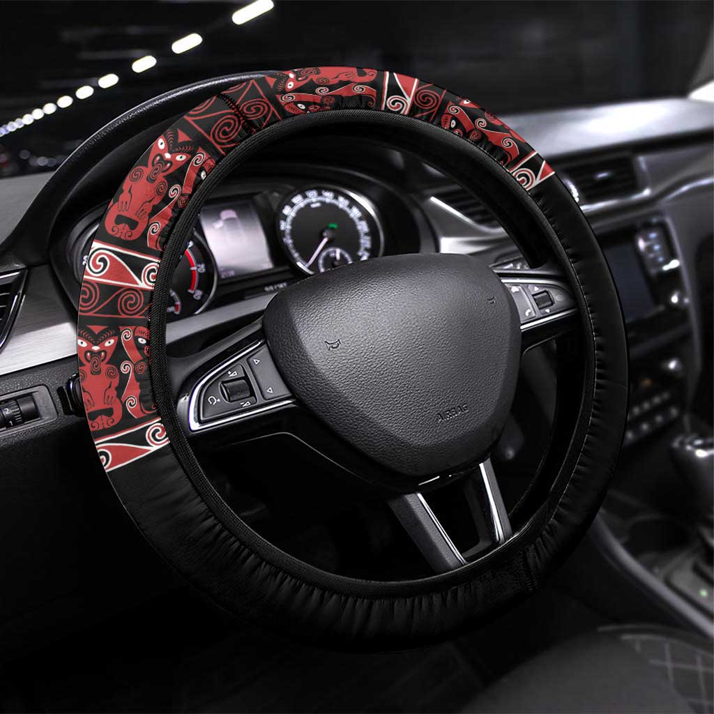 Honour The Treaty New Zealand Steering Wheel Cover Toitu Te Tiriti Indigenous Maori Face LT9 Universal Fit Black - Polynesian Pride