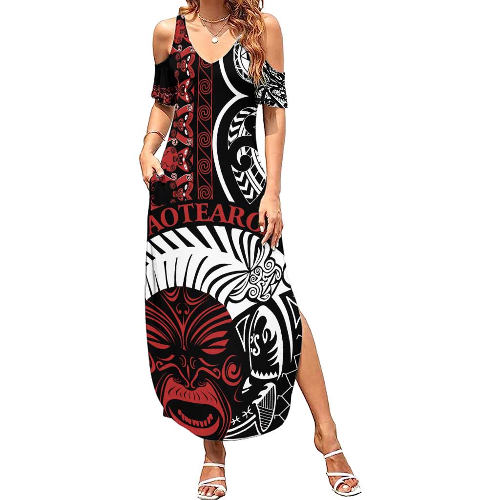 Honour The Treaty New Zealand Personalised Summer Maxi Dress Toitu Te Tiriti Indigenous Maori Face LT9 Women Black - Polynesian Pride