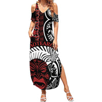 Honour The Treaty New Zealand Personalised Summer Maxi Dress Toitu Te Tiriti Indigenous Maori Face LT9 Women Black - Polynesian Pride