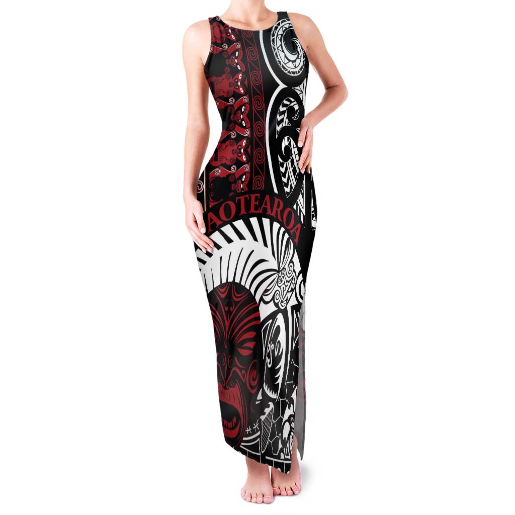 Honour The Treaty New Zealand Personalised Tank Maxi Dress Toitu Te Tiriti Indigenous Maori Face LT9 Women Black - Polynesian Pride