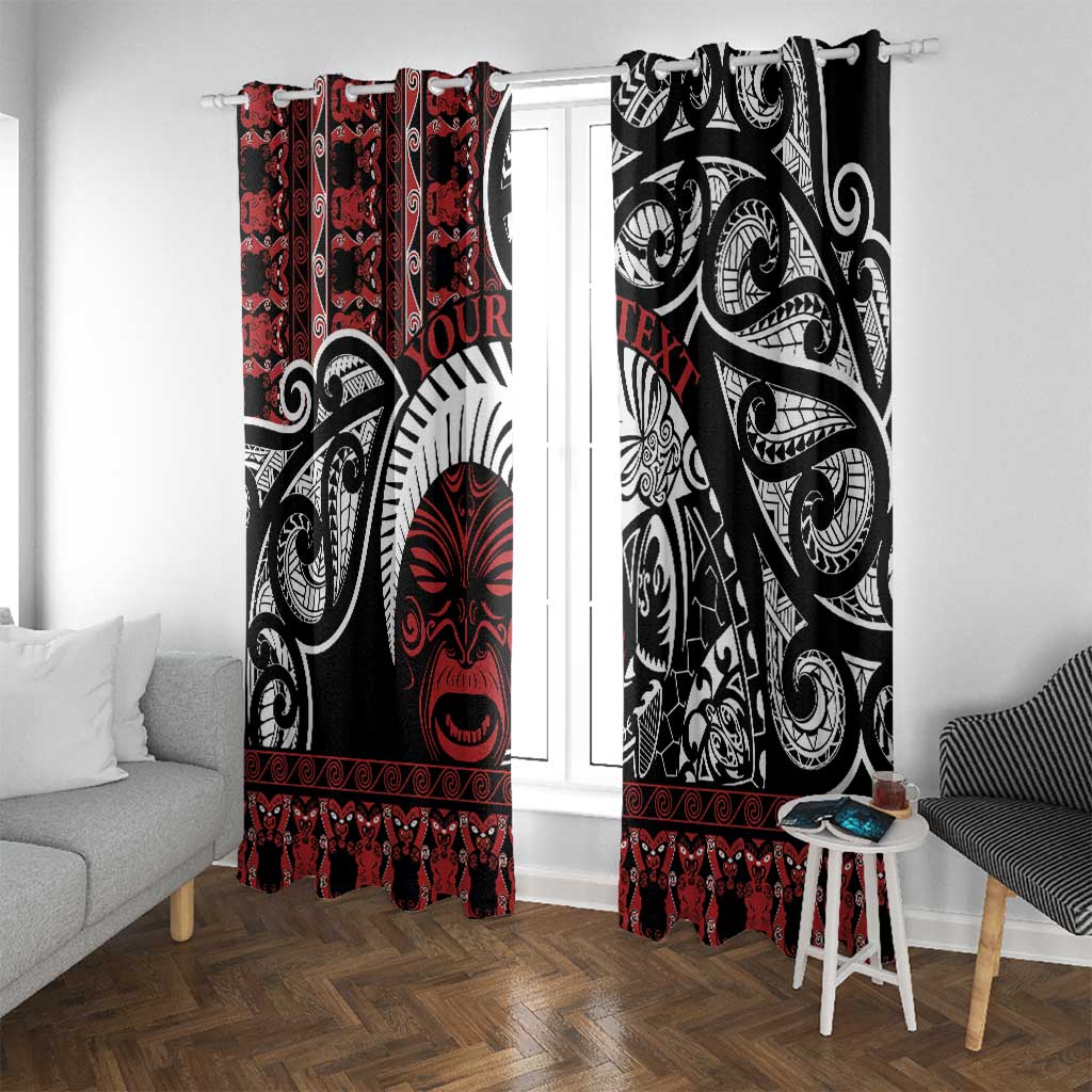 Honour The Treaty New Zealand Personalised Window Curtain Toitu Te Tiriti Indigenous Maori Face LT9 With Grommets Black - Polynesian Pride