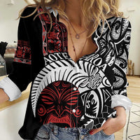 Honour The Treaty New Zealand Personalised Women Casual Shirt Toitu Te Tiriti Indigenous Maori Face LT9 Female Black - Polynesian Pride