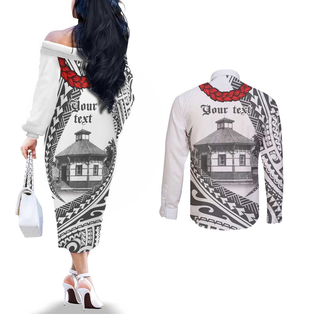 Samoa Mau Movement House Personalised Couples Matching Off The Shoulder Long Sleeve Dress and Long Sleeve Button Shirt Fa'a Samoa The Samoan Way