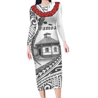 Samoa Mau Movement House Personalised Family Matching Long Sleeve Bodycon Dress and Hawaiian Shirt Fa'a Samoa The Samoan Way LT9 Mom's Dress White - Polynesian Pride