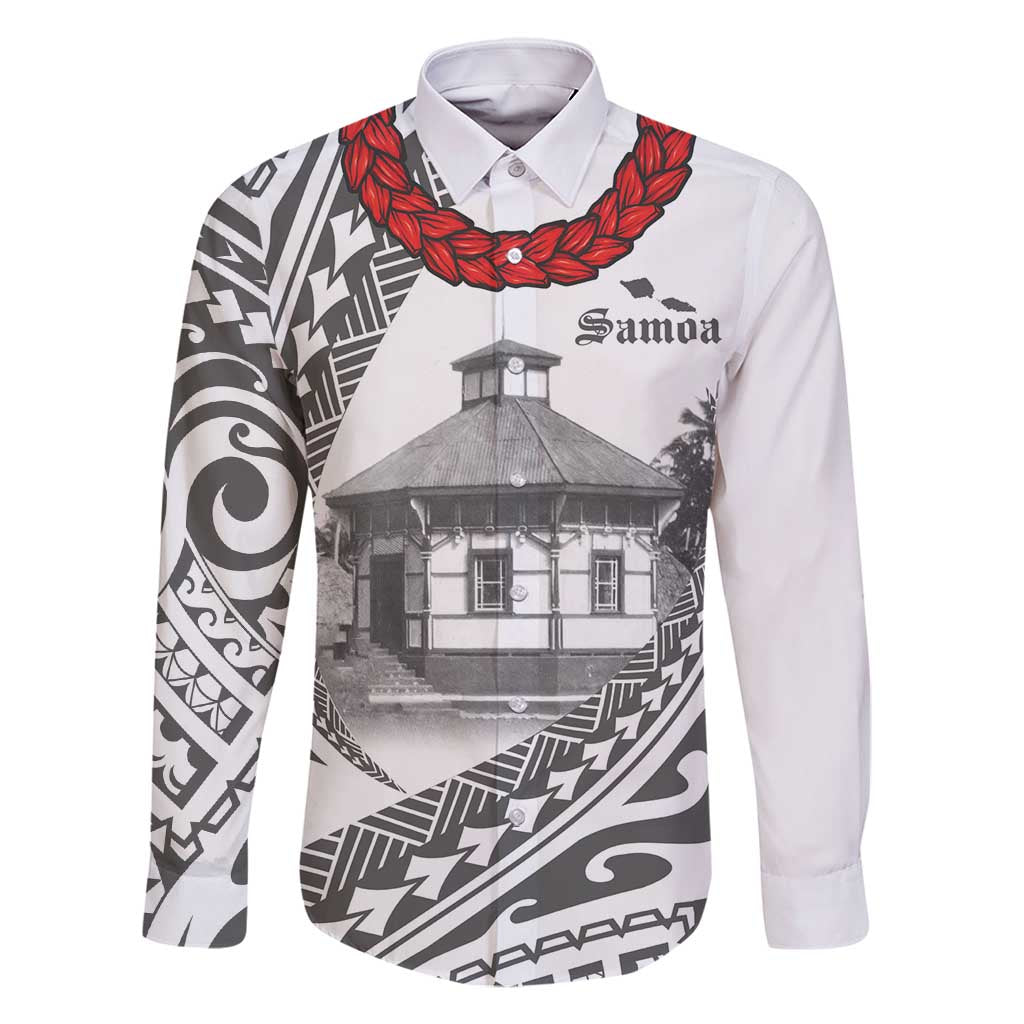 Samoa Mau Movement House Personalised Family Matching Mermaid Dress and Hawaiian Shirt Fa'a Samoa The Samoan Way LT9 Dad's Shirt - Long Sleeve White - Polynesian Pride