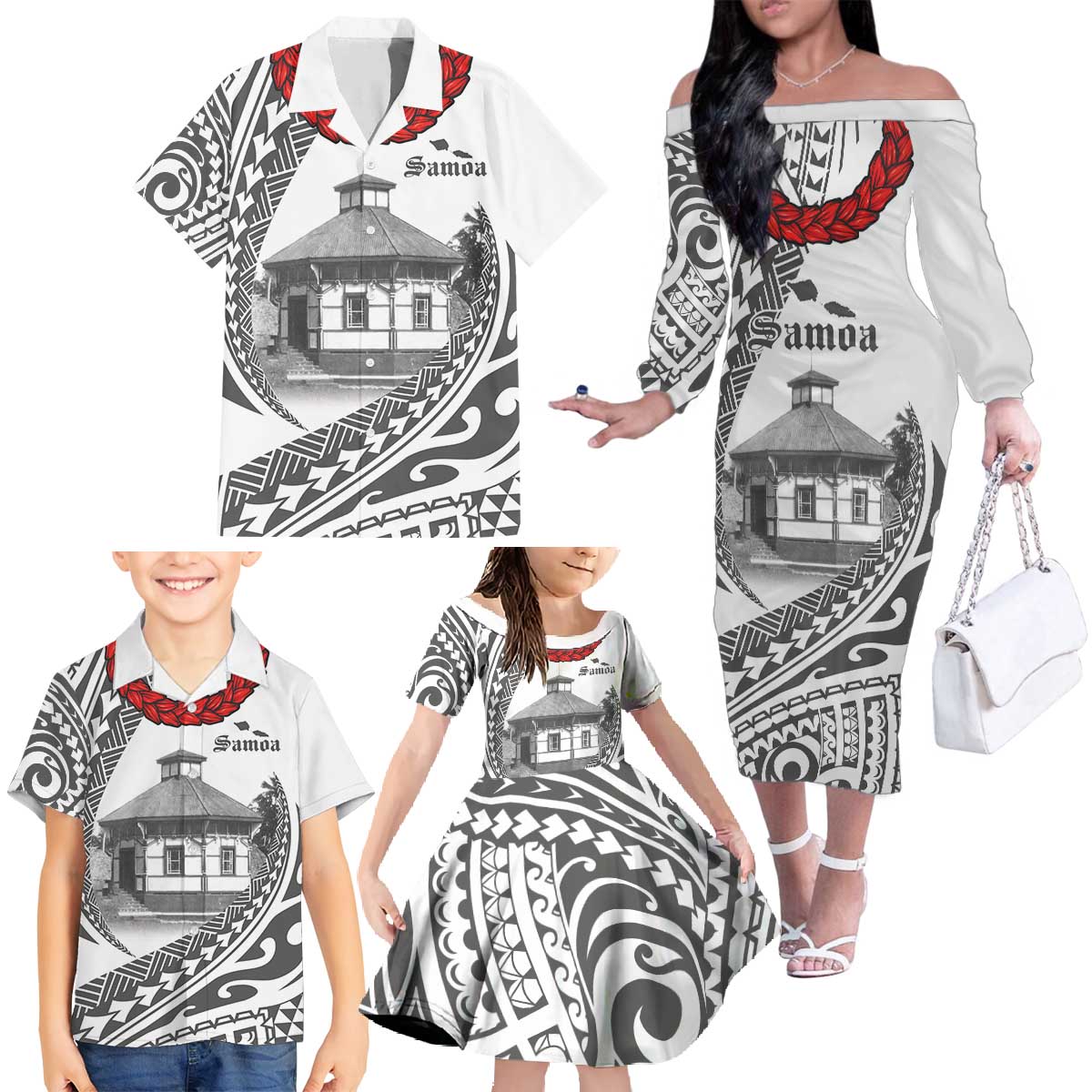 Samoa Mau Movement House Personalised Family Matching Off The Shoulder Long Sleeve Dress and Hawaiian Shirt Fa'a Samoa The Samoan Way LT9 - Polynesian Pride