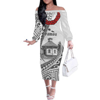 Samoa Mau Movement House Personalised Family Matching Off The Shoulder Long Sleeve Dress and Hawaiian Shirt Fa'a Samoa The Samoan Way LT9 Mom's Dress White - Polynesian Pride
