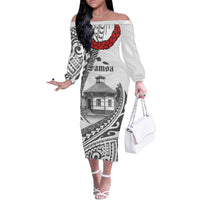 Samoa Mau Movement House Personalised Off The Shoulder Long Sleeve Dress Fa'a Samoa The Samoan Way LT9 Women White - Polynesian Pride